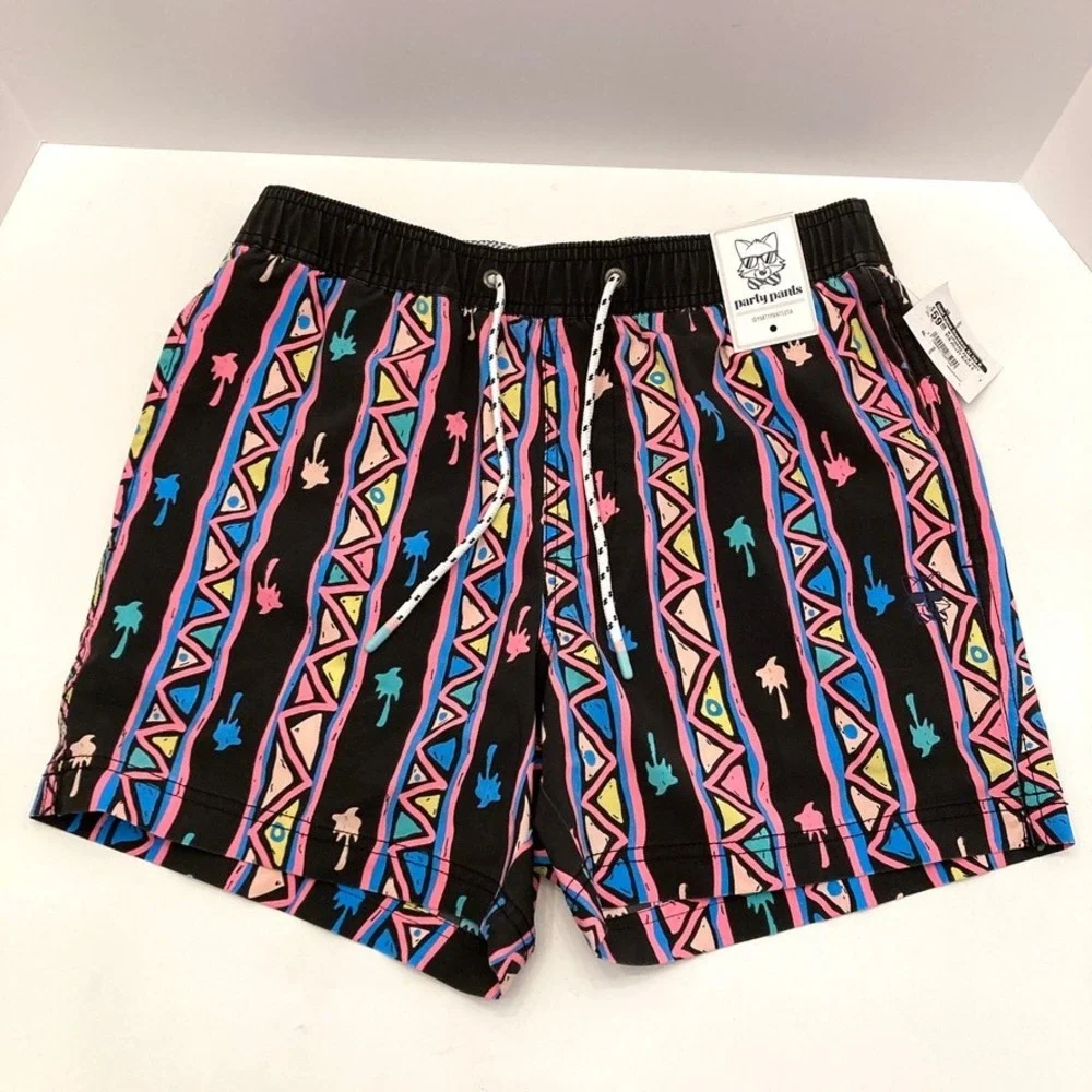 Party Pants Shorts Get Faded 80s 90s Neon Themed Retro Mens Small Stripe